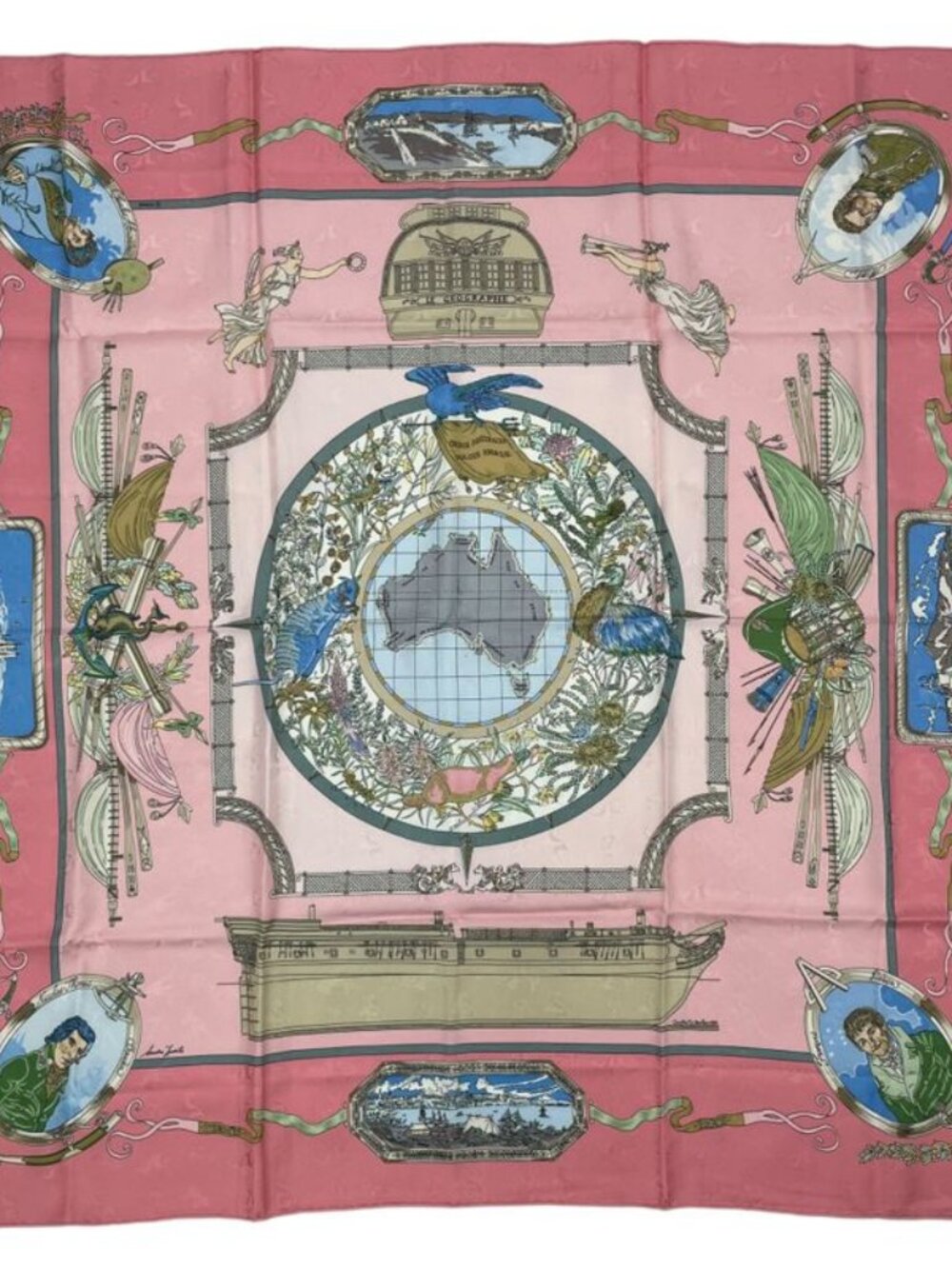 Hermes Scarf Silk Carre 90 le Geographe Geographer Pink